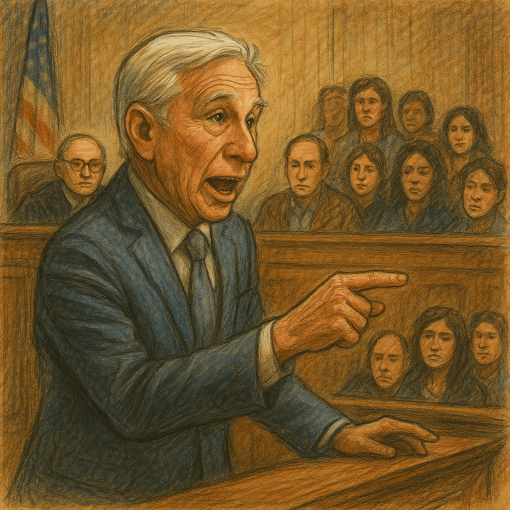 Artistic rendering of Steven D. Silverstein arguing an eviction matter in court