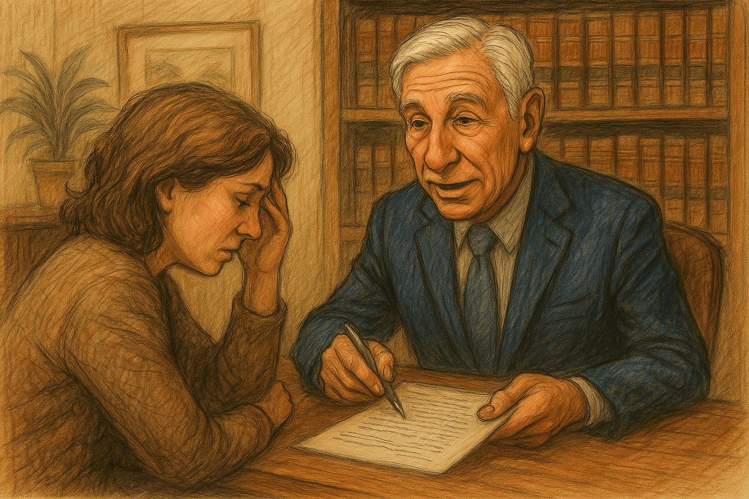 Artistic rendering of Steven D. Silverstein consulting with a landlord