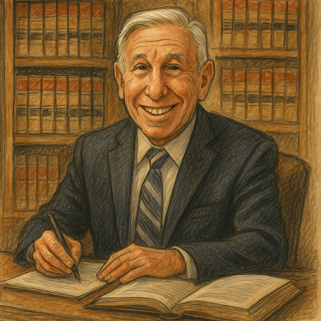 Artistic rendering of Steven D. Silverstein reviewing an eviction file in his office